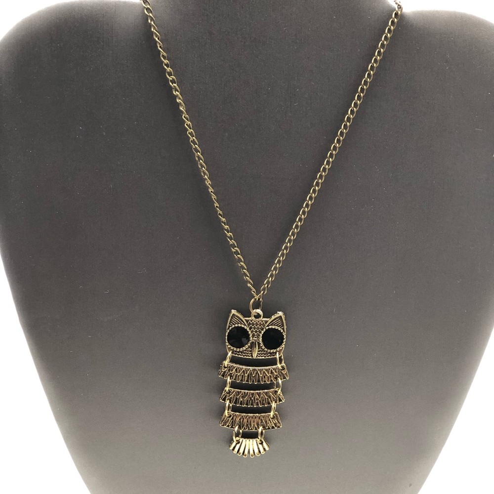 Retro vintage bronze owl sweater pendant w/chain